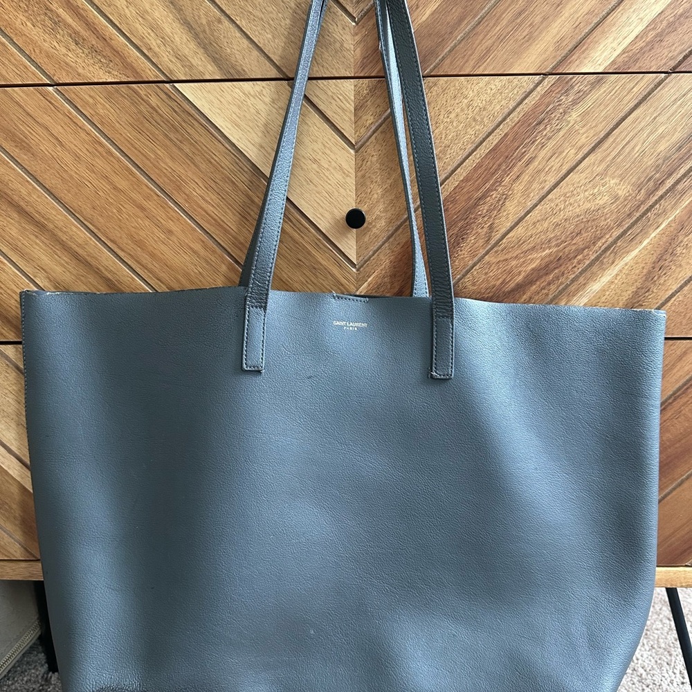 Saint Laurent Dark Gray Leather Tote